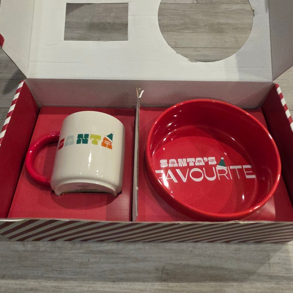 Indigo SANTA Mug and SANTA'S FAVOURITE Dog Bowl Set Christmas Holiday - Picture 4 of 8